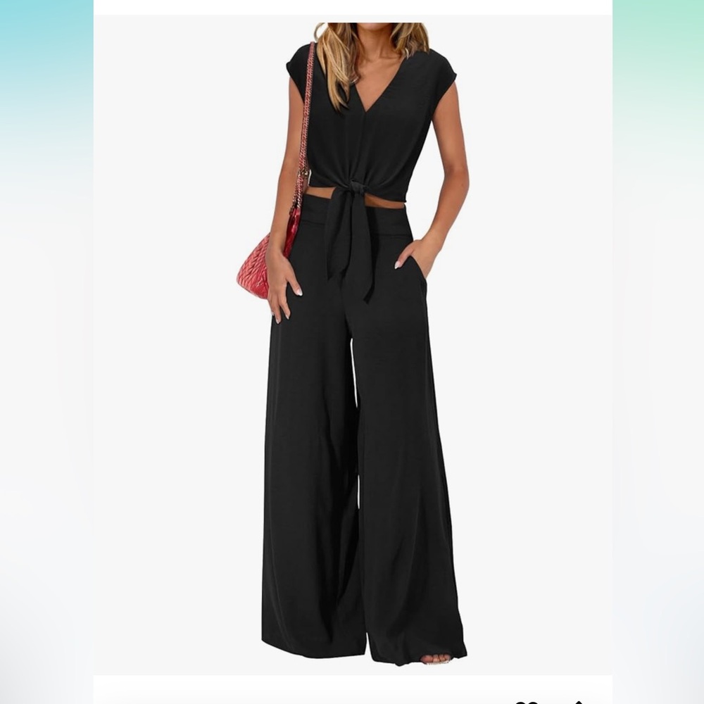 Black Two Piece Set, wide leg pants and top